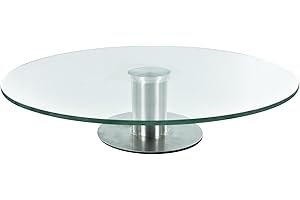 Lily cook KA1742 - Bandeja redonda giratoria con pie (acero inoxidable, cristal y metal) transparente y gris, 30 x 30 x 7 cm