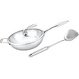 UNIVERSE LIGHTS Non Stick-Coating Japanese Stainless Steel Wok Cookware with Lid Cook for Frying
