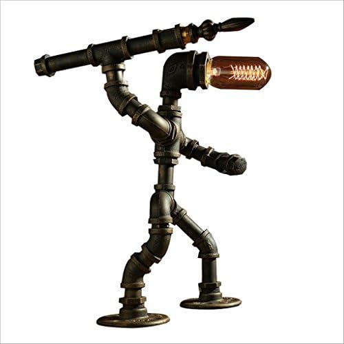 Desk Lamps loft American Retro Nostalgic Water Tube Table Lamp Bar Cafe Light Bedroom Creative Robot Desktop Light (Size: 23 * 39cm) desktop table lamp
