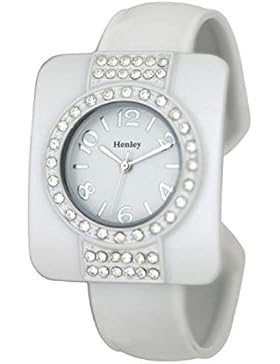 Henley Glamour - H07056.4 - weiße Damenuhr mit weßem Bling- Armreif in schicker Präsentbox