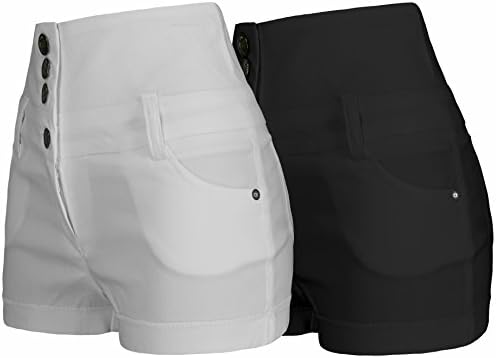 Ladies Girls High Waisted Hotpants Jean Style Shorts Black / White Size uk6-uk14