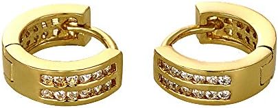 Scorpios Small Huggie Hoop Earrings Channel Cubic Zirconia Gold Metal Color 2 Row 15mm Wide 1 Pair