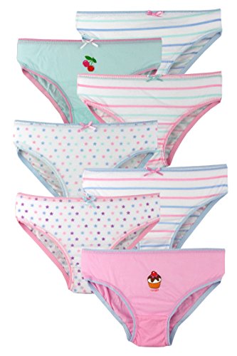Girls Multi Pack 7 Briefs 100% Cotton 2 Designs - 5-6 Years / 110-116 cm