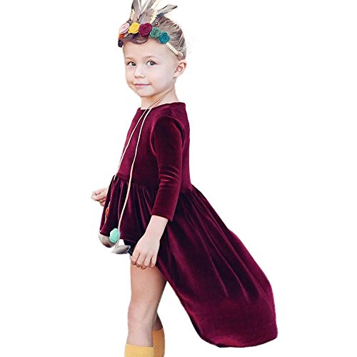 Preisvergleich Produktbild URSING Kinderkleidung Kleinkind Baby Einzigartig Kleid Infant Übergang Tüllkleid Kinder Langarm Abendkleider Mädchen Kindermode Einfarbig Tops Mädchenröcke Outfits Kleidung Mädchenkleider Trägerkleid (Wein, 90)