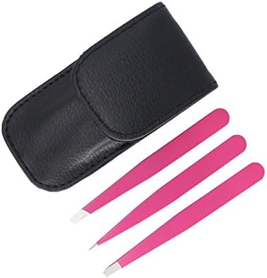 Tweezers Precision 3 Piece Tweezers Set Beauty Gift Set Makeup Masters Includes Slant, Pointed &amp; Flat Tip Tweezers with Leather Case, Ideal for Eyebrow Shaping, Ingrown Hair, Nose Hair and Splinters