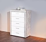 Links 19603060 Kommode, melaminharzbeschichtete Flachpressplatte, hochglanz weiß betondekor, 74 x 40 x 105 cm - 2