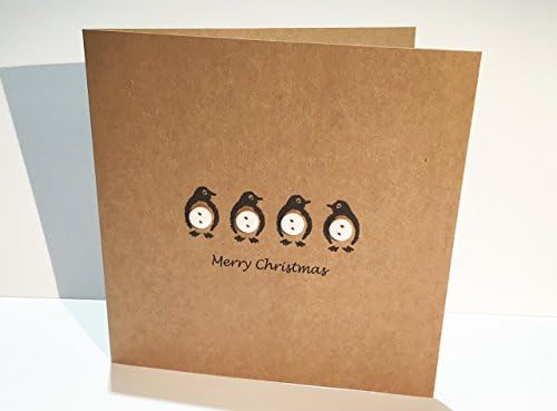 Penguin Christmas Card - Penguin Card - Set of 4 and 12 Cards - Buttons - Cute penguins - Set of Christmas Card - Pack of Christmas Cards - Christmas Card Pack