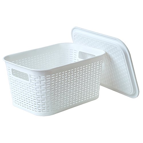 Tatkraft Petit Stilvolle Stapelbare Badezimmerkorb Aufbewahrungskorb mit Deckel Rattan-Optik 6L