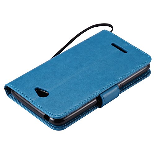 Sony Xperia E4 Hülle, Feeltech Premium Design PU Leder Beschützer Haut Schutzfolie Tasche, Geprägte Baum Katzen Schmetterlings Blumen Muster [with Free Stylus Pen] Kartenfächer Kreditkarte Holder Stand Funktion Magnetverschluss Bookstyle Flip Wallet Handyhülle für Sony Xperia E4 – Blau - 6