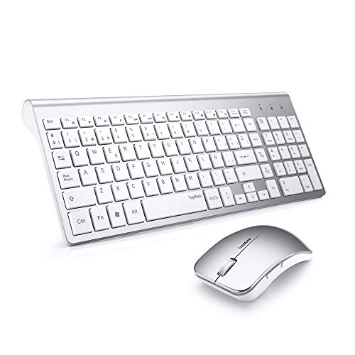 TopMate KM9001 Pack de Teclado y Rat¨n, 2.4 GHz Inal¨mbrico Pack de Teclado y Rat¨n (QWERTY ESPA?OL) (Blanco Plateado)