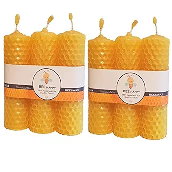 PRATHA Beeswax Candle Hand Rolled Pack of 6, 35 gm X 6, BEE Happy, bee Wax Candle