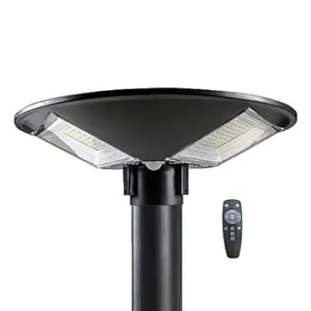 REALBUY Solar LED Courtyard Lamp 120W with Remote-Controller & Motion Sensor (Built-in 15000 mAh LiFePo4 Battery and 15 W Solar Panel - Cool White 6500k)