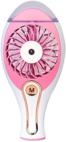 GloryShine Mini Handheld Spray Humidifier Fan with USB Rechargeable Port for Home Office and Travel (Pink)