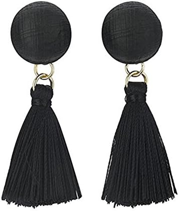 Earrings Women Retro exaggeration Button Tassels Stud Earring Fashion Jewelry , black