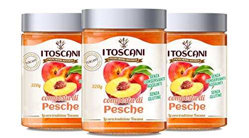 Confettura extra di pesche 3 confezioni da 320 g - i Toscani. Senza GLUTINE, senza CONSERVANTI aggiunti, italia