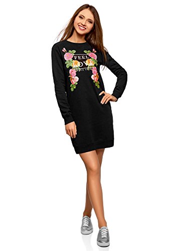 oodji Ultra Femme Robe Imprimé Style Sportif, Noir, FR 36 / XS