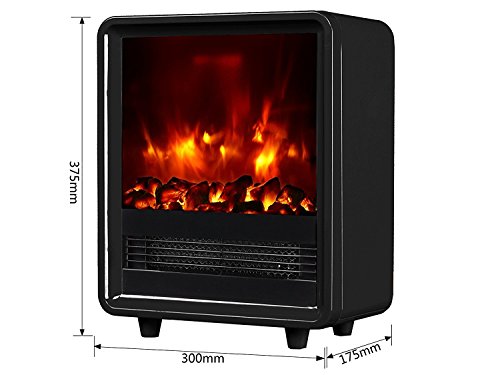 CrownFlame EF63B-B, Farbe schwarz, 12 Zoll tragbare Mini-Kamin-Heizung, umweltfreundliches, effizientes Heizelement, 2000W - 5
