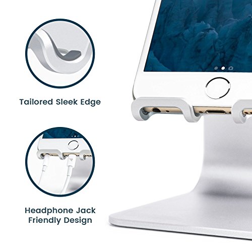 RampowÂ® Supporto Telefono Scrivania alluminio - GARANZIA A VITA - Supporto Scrivania Cellulare - Dock Stand per iPhone, Samsung, Huawei, Nexus, Xiaomi, OnePlus, Meizu, Nokia, Kindle, altri Smartphones e Tablets - Supporto Smartphone / Supporto Tablet - Argento