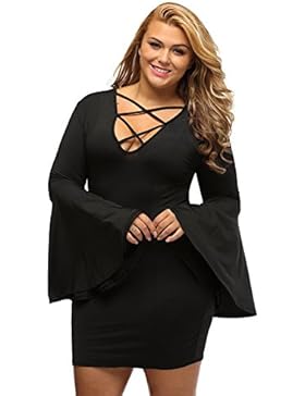 Xiaotiantian Plus Size Caged Flare maniche Dress , black , xxl