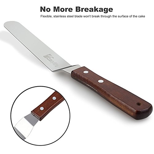 3er Winkelpalette Streichpaletten Set aus Edelstahl von 1Easylife, (10cm/15cm/20cm) Streichflächen, Tortenmesser für Hochzeit ,Winkelpalette mit Holzgriff ,Glasurmesser,Kuchen Streichmesser Icing für Fondant Cupcake, Dekorieren Werkzeuge,(4″/6″/8 “ Streichpalette set) - 3