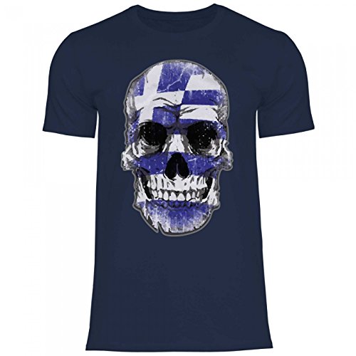 Royal Shirt df15 Herren T-Shirt Griechenland Greece Flagge | WM Em Fußball Totenkopf Trikot, Größe:XXL, Farbe:Navy