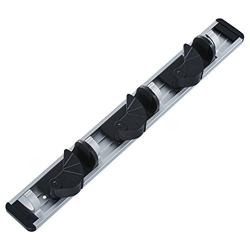 GWHOLE Gerätehalter Wandhalterung für Besen, Mopp und Gartenwerkzeuge Ordnungsleiste Aluminium, 3 Steckplätze und 4 Haken - 4