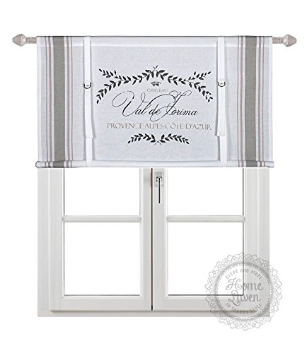 Scheibengardine Raff Gardine Raffrollo Vorhang 'PROVENCE' 140 x 90 cm (BxH) weiß beige rosa mit Aufdruck Baumwolle Landhaus Shabby French Vintage Retro Antik Nostalgie