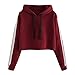 Produktbild Geili Damen Frauen Herbst Mode Kurz Sweatshirt Gestreift Kapuzenpullover Langarm Hoodie Bauchfreie Kapuzenpulli Crop Tops Bluse Langarmshirt Streetwear Sportoberteile