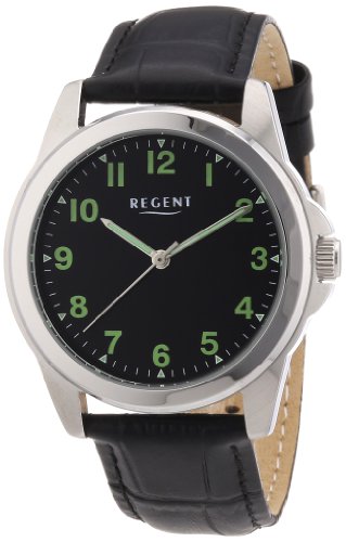 Regent 11020028 - Reloj analógico manual para hombre con correa de piel, color negro