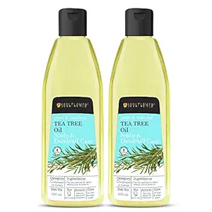 Soulflower Tea Tree Oil, 225ml Each | Hair Growth, Scalp Nourishment, Anti Dandruff | 100% Pure, Natural, Undiluted, Organic Premium & Cold Pressed Carrier Oil - Pack of 2