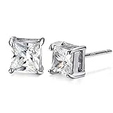 ♛TAMAÑO: 6mm Pendientes de tuercas de oro blanco de 18 quilates YAZILIND con aretes de circonio cúbico Joyas de diamantes simuladas para ella