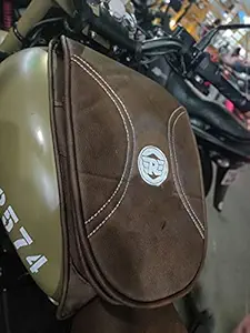Al Ameen RE Classic Bike Tank Cover Classic 350/500 with RE Logo/Double Tone Brown/Oval Shape/with 14cm Big Compartment / 2 Zip Compartment/Easy Install Straps