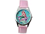 TAPORT® Damen Uhr Analog Quarzwerk mit Leder armband The Little Mermaid Rosa Rund