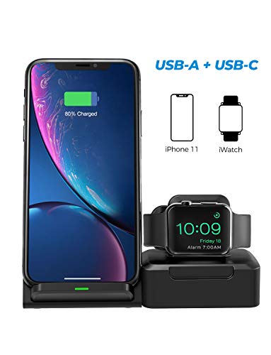 Seneo Chargeur sans Fil & Support D'iwatch, 10W+7.5W Charge sans Fil rapide, Chargeur Induction & Stand pour L'iwatch, Iphonexs/XS Max/XR/X/8/8S, Galaxy Note 9/S8, Huawei Mate 20 Pro Google Pixel 3XL