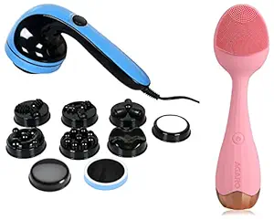 AGARO REGAL Electric Handheld Full Body Massager with 8 Massage Head & Variable Speed Setting & AGARO CM2109 Sonic Facial Cleansing Massager with Silicone Brush & Anti-Aging Massager - Massager Combo