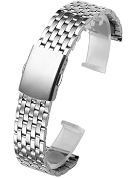 JSDDE Uhrenarmband massiv Edelstahl Klassisch Links Strap mit Faltschließe Metallarmband 18mm/20mm/22mm