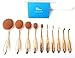 Goldrose 10 pcs Soft Oval Toothbrush Mermaid Multipurpose Makeup Brush Set Foundation Brushes Cream Contour Blush Powder Concealer Brush Cosmetics Tool (Gold)