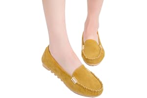 ORANDESIGNE Damen Slip On Bequeme Loafer Flats mit Runder Zehenpartie Hohle Flache Schuhe Wildleder Mary Jane Halbschuhe Yoga Training Tanz Schuhe