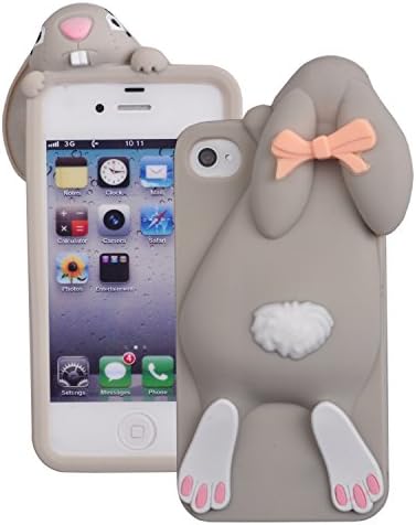 Voguecase® For Apple iPhone 4 4G 4S,(Rabbit-gray)Slim Fit 2 in 1 Hybrid TPU Bumper Shockproof Protective Hard Soft Rubber Bumper Case + Free Universal Screen-Stylus