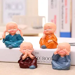JAIPUR ACE Polyresin Monk Showpiece, Small, Multicolour, Set of 4