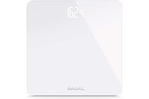 BAGAIL BASICS BAGAIL Bathroom Scale, Digital Weighing Scale with High Precision Sensors and Tempered Glass, Ultra Slim, Step-on Technology, Shine-Through Displa - White