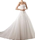Gorgeous Bride Elegant Bandeau Prinzessin Tuell Spitze Hof-Schleppe Lang Brautkleider Hochzeitskleider -42 Elfenbein