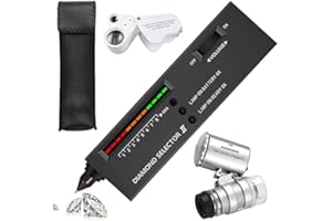 GOTRAIN Penna tester professionale per diamanti, penna tester elettronico ad alta precisione per gioielli, rilevatore di diamanti con lenti d'ingrandimento 30X 60X, mini LED pieghevole