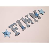 Holzbuchstaben für die Kinderzimmertür. Tolle Kinderzimmerdekoration. Handbemaltes Unikat. Als Wunschname individualisierbar / Inklusive 2 Sternmotiven in passenden Farben