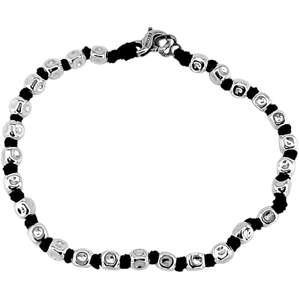 Spadarella Spadino Bracciale Con Pepite In Argento 925 Diametro 5mm Cotone Nautico Verde Scuro Fatto A Mano 798468