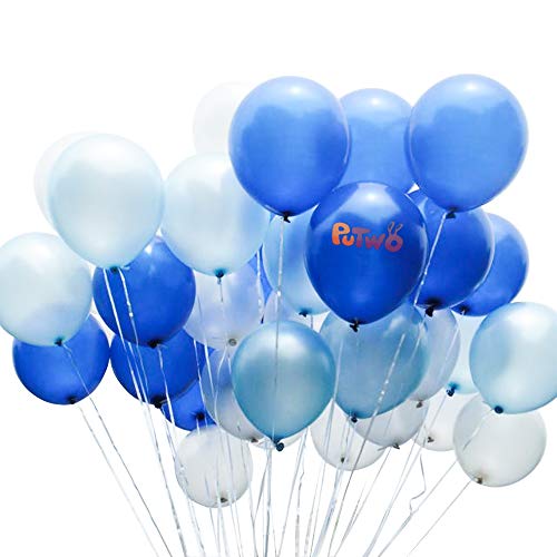 PuTwo Globos Azules y Blancos, Globos 100 Unidades de 12 Pulgadas Paquete de Globos Azul Claro Globos Azules y Globos Blancos para Decoracion Cumpleaños Niño, Decoracion Bautizo, Baby Shower Niño