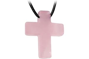 Kaltner Präsente Idea regalo – Collana in pelle per uomo e donna con ciondolo a forma di croce in quarzo rosa (25 x 20 mm)