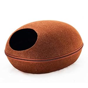 MuXiaRen Fieltro Cat Cave Bed Desmontable Creative Eggshell Pet Bed Soft Suave autocalentable Lavable Cat Camas Ideal Cat Condo Tiene Capacidad Gatos tamaño pequeño a Mediano,Brown-47 * 25 * 39cm