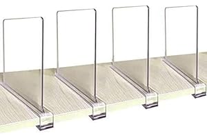 MSYU 4 PCS Clear Shelf Separators, Acrylic Shelf Dividers for Closets,Wood Shelf Dividers,Perfect for Clothes Organizer and Bedroom Kitchen Cabinets Shelf Storage and Organization (4)