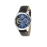 Souarts Herren Schwarz Kunstleder Armbanduhr Blaues Glas 3 Zifferblatt Quartzuhr Uhr mit Batterie